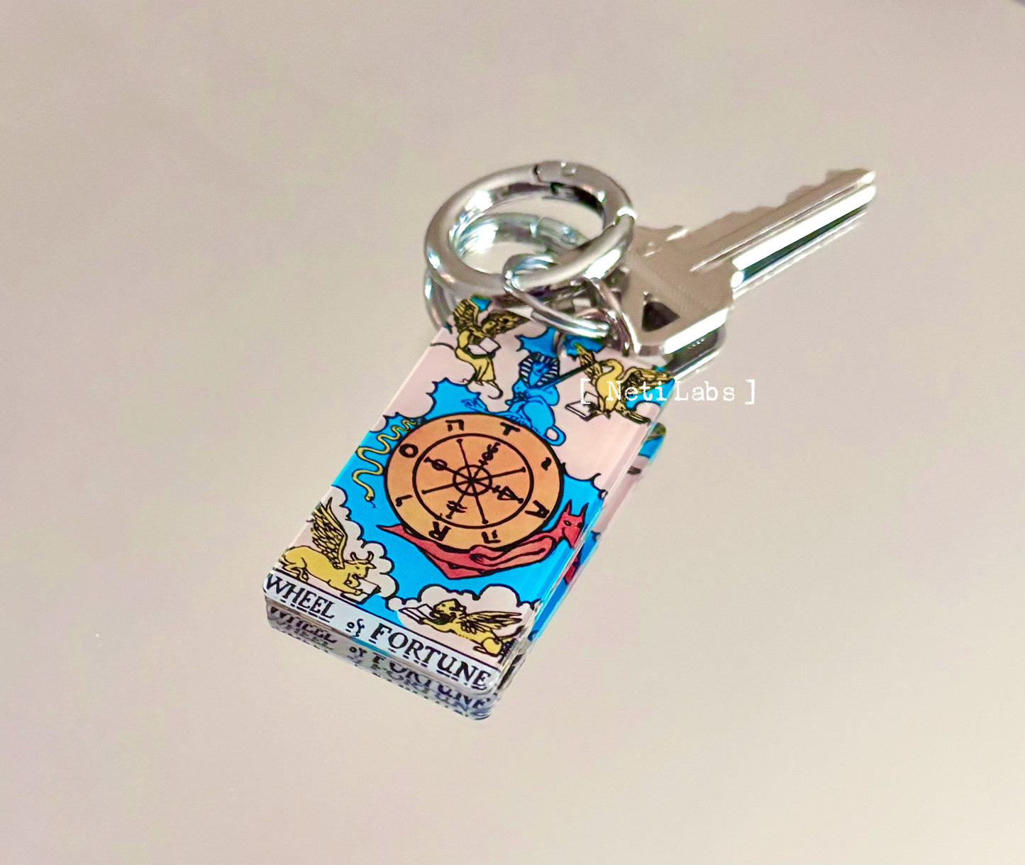 Wheel of fortune - Tarot Card Keychain Acrylic, Rider Waite Classic Design Major Arcana, Tarot Accessory Decor, Key Ring Witchy Gifts