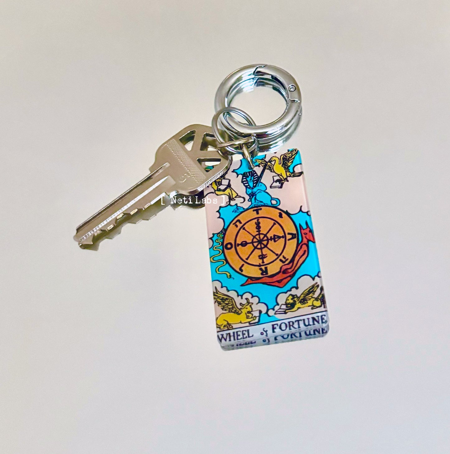 Wheel of fortune - Tarot Card Keychain Acrylic, Rider Waite Classic Design Major Arcana, Tarot Accessory Decor, Key Ring Witchy Gifts