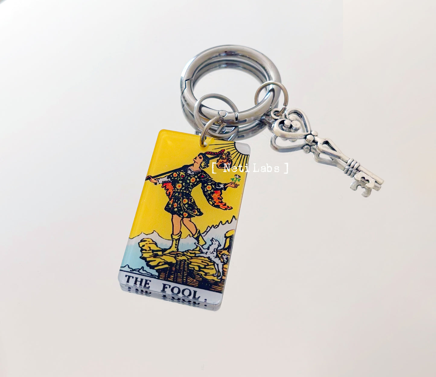 The Fool - Tarot Card Keychain Acrylic, Rider Waite Classic Design Major Arcana, Tarot Accessory Decor, Cool Key Charm Ring Witchy Gift