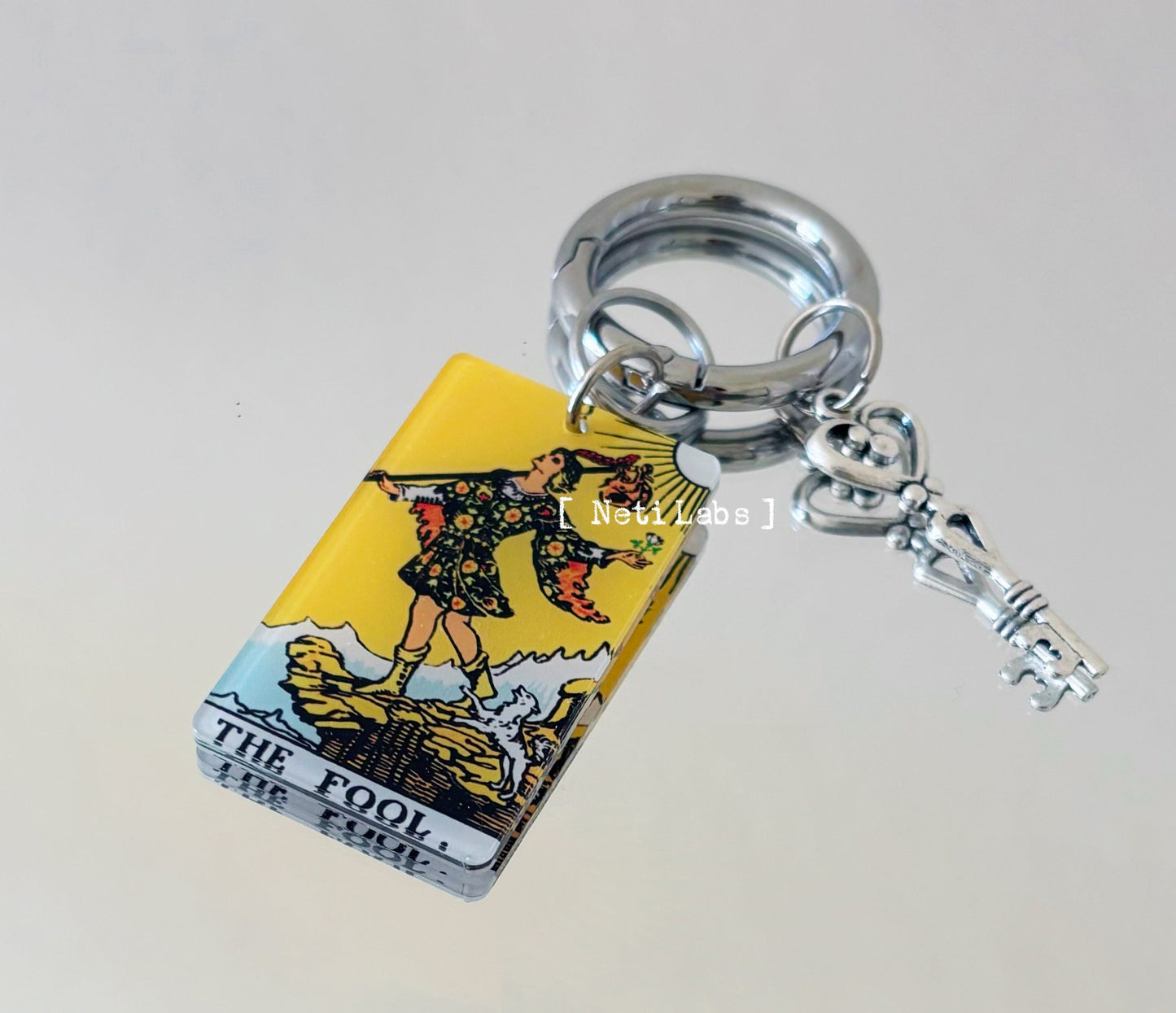 The Fool - Tarot Card Keychain Acrylic, Rider Waite Classic Design Major Arcana, Tarot Accessory Decor, Cool Key Charm Ring Witchy Gift