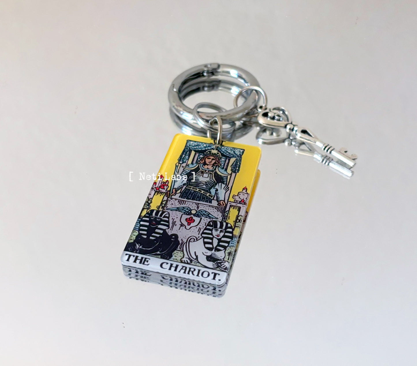 The Chariot - Tarot Card Keychain Acrylic, Rider Waite Classic Design Major Arcana, Tarot Accessory Decor, Cool Key Charm Ring Witchy Gift