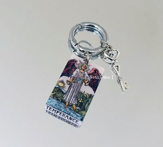 Temperance - Tarot Card Keychain Acrylic, Rider Waite Classic Design Major Arcana, Tarot Accessory Decor, Cool Key Charm Witchy Gifts