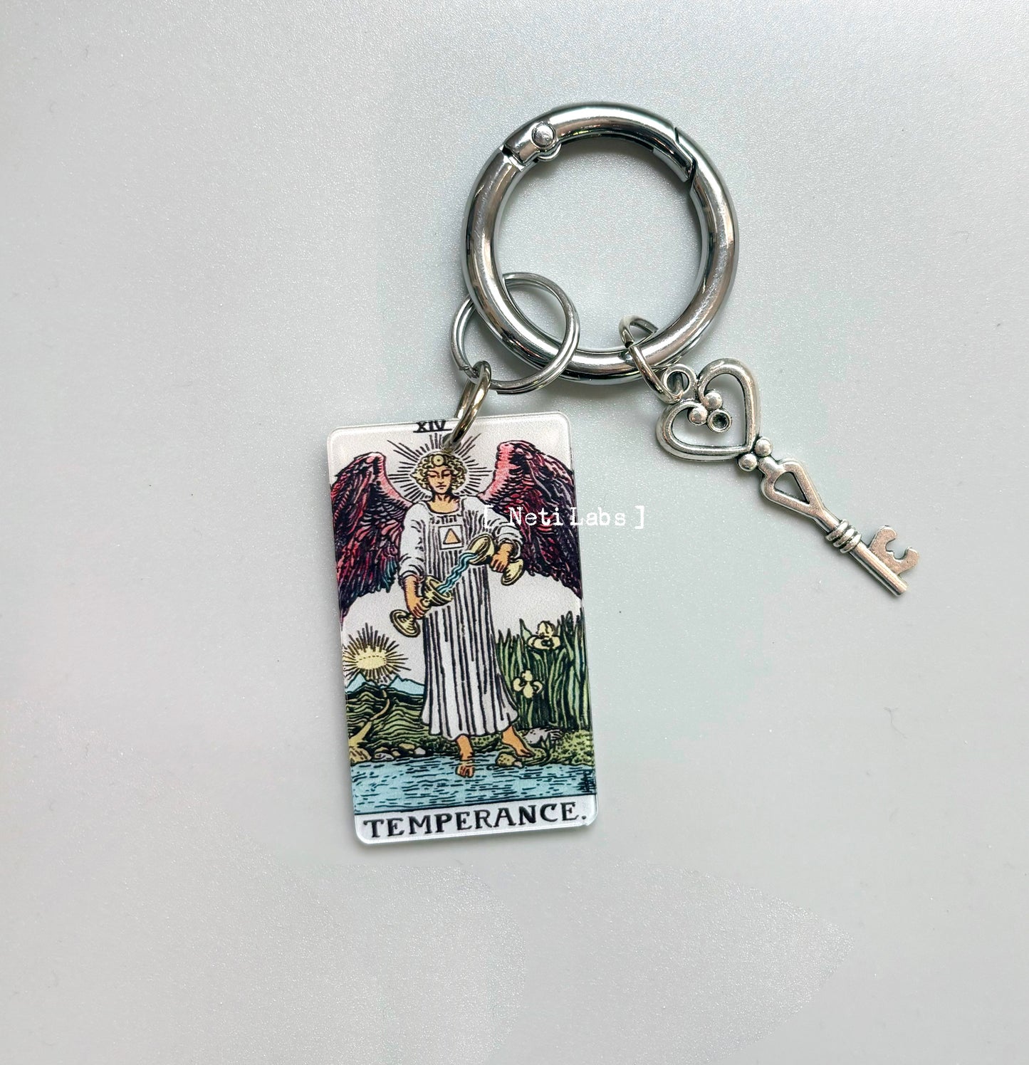 Temperance - Tarot Card Keychain Acrylic, Rider Waite Classic Design Major Arcana, Tarot Accessory Decor, Cool Key Charm Witchy Gifts